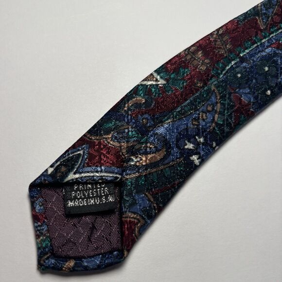 Christian‎ Dior Mens Neck Tie Burgundy Blue Green Paisley Floral Tie Vintage - Picture 4 of 5